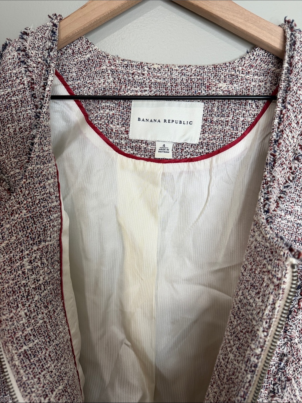 Banana Republic Burgundy and Navy tweed zip-front jacket 4 - Picture 6 of 10